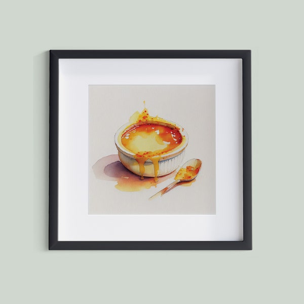 Crème Brûlée watercolour inspired by Studio Ghibli - Printable Wall Art, Digital Download