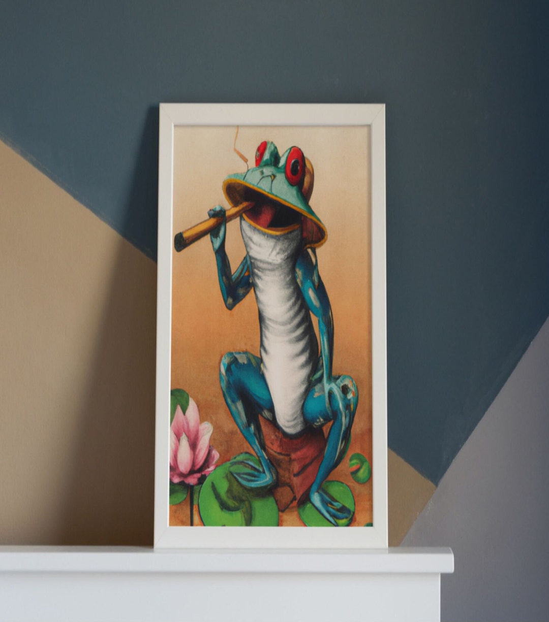 Frog Smoking Pipe Wall Art AI Generated Art AI Art Wall Etsy
