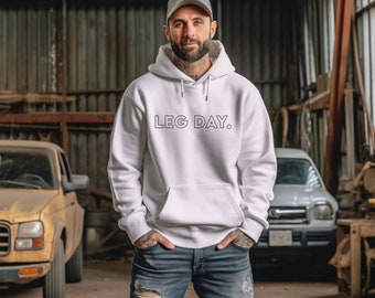 Leg Day Heavy Blend™ Hooded Sweatshirt, Men's Aesthetic Hoodie, Minimalist Gym Apparel, Athletic Gear for Him