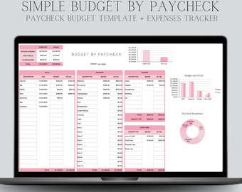 Budget simple par feuille de calcul de chèque de paie | Planificateur financier | Modèle de budget Excel | Planificateur budgétaire | Suivi des dépenses | Rose