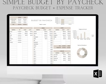 Presupuesto simple por hoja de cálculo de cheque de pago / Planificador de finanzas / Plantilla de presupuesto de Excel / Planificador de presupuesto / Rastreador de gastos / Beige