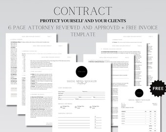 Social Media Manager Contract Template, Social Media Management Agreement, Free Invoice Template, Editable