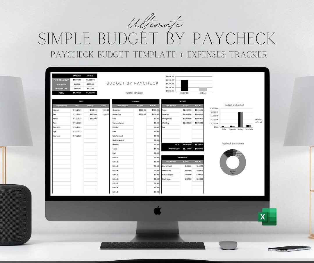 Simple Budget by Paycheck Spreadsheet | Finance Planner | Excel Budget ...