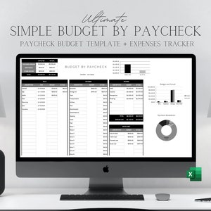 Simple Budget by Paycheck Spreadsheet | Finance Planner | Excel Budget Template | Budget Planner | Expense Tracker | Black