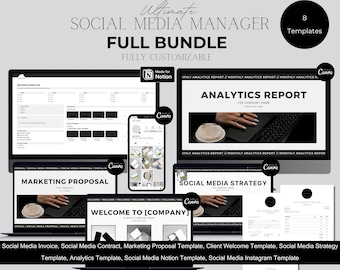 Social Media Manager Full Bundle - Social Media Strategy - Onboarding Template - Notion Template - Marketing Proposal - Analytics Template