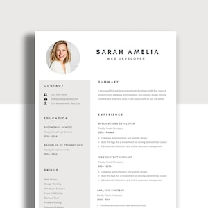 Resume Template with Photo, Professional Resume Template for Word & Pages, Clean CV Template with Picture, Resume and Cover Letter Template
