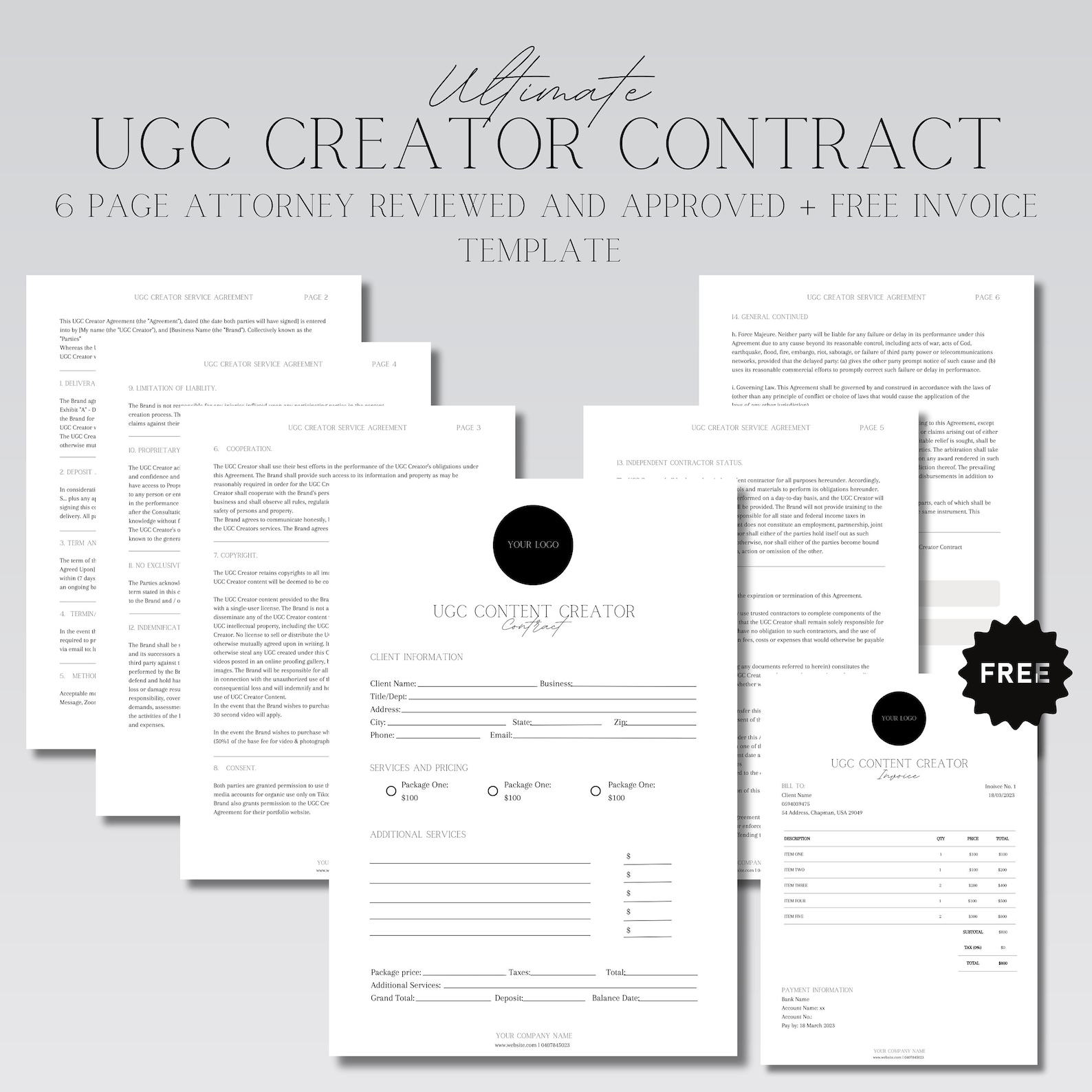 Ugc Contract Example Professional UGC Creator Contract Template, UGC Template, UGC Contract ...
