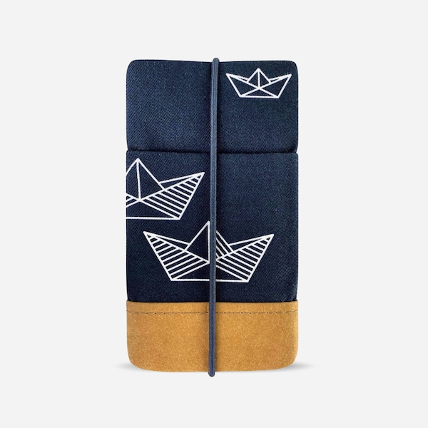 Handmade PAPER BOAT Small Cell Phone Pouch Bag | Minimalist Fabric iPhone Wallet Case | Cute Origami Women Protective Travel Galaxy Sleeve