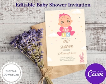 baby shower invitation template, baby shower invite Gender neutral, Invitation, Editable, Printable, Digital Download, Instant Download