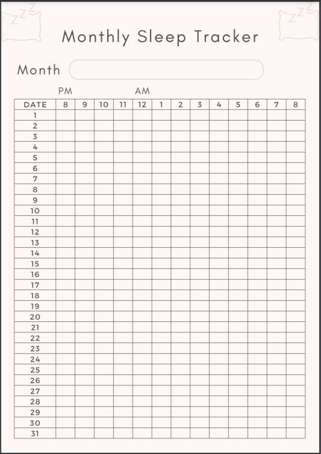 Printable Sleep Tracker Etsy printable-sleep-tracker-etsy