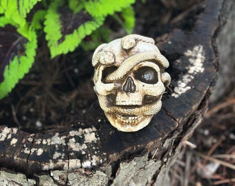 Serpent Skull Statue, Goth Garden Decor, Indoor or Outdoor