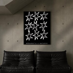 Mānawatia a Matariki Print | 9 Star Grid Wall Art | Māori New Year Digital Poster | Black & White Modern Print