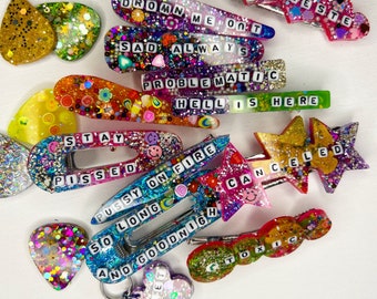 Custom GLITTERTRAUMA barrettes
