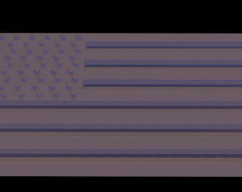 Pode incluir: Um modelo impresso em 3D da bandeira americana. A bandeira é feita de plástico cinza claro e tem uma superfície texturizada. As estrelas e as listras são claramente visíveis.