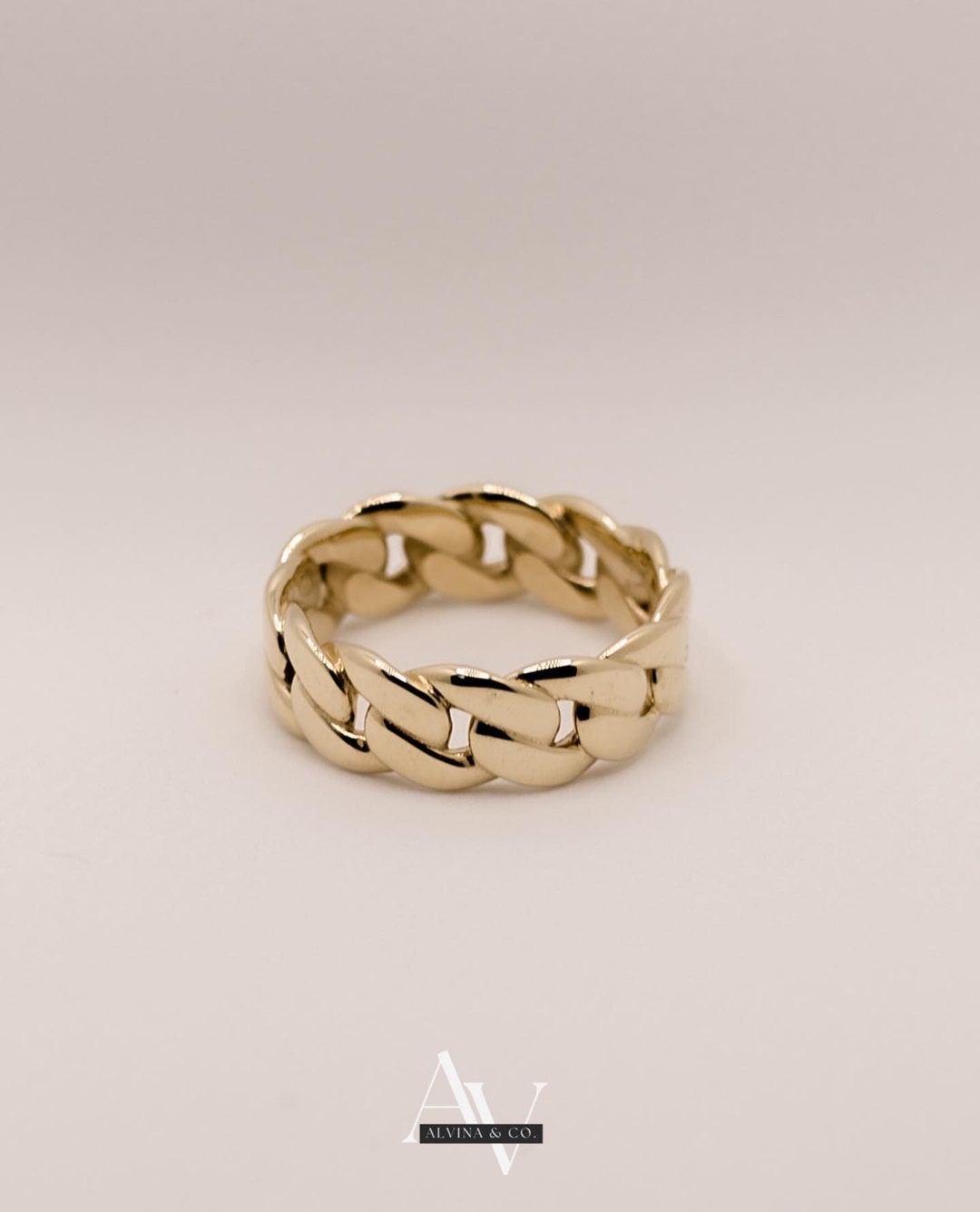 Solid gold cuban link ring Clearance