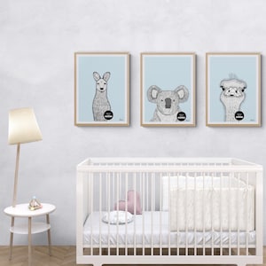 Kids room wall art, Set of 3 cute animal prints for kids room, Printable wall art set for nursery, Baby nursery wall art, animal wall art