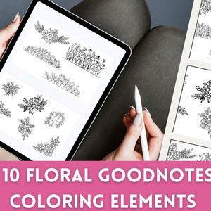 Floral GoodNotes Coloring Accents, Digital Stickers (Digital Download)
