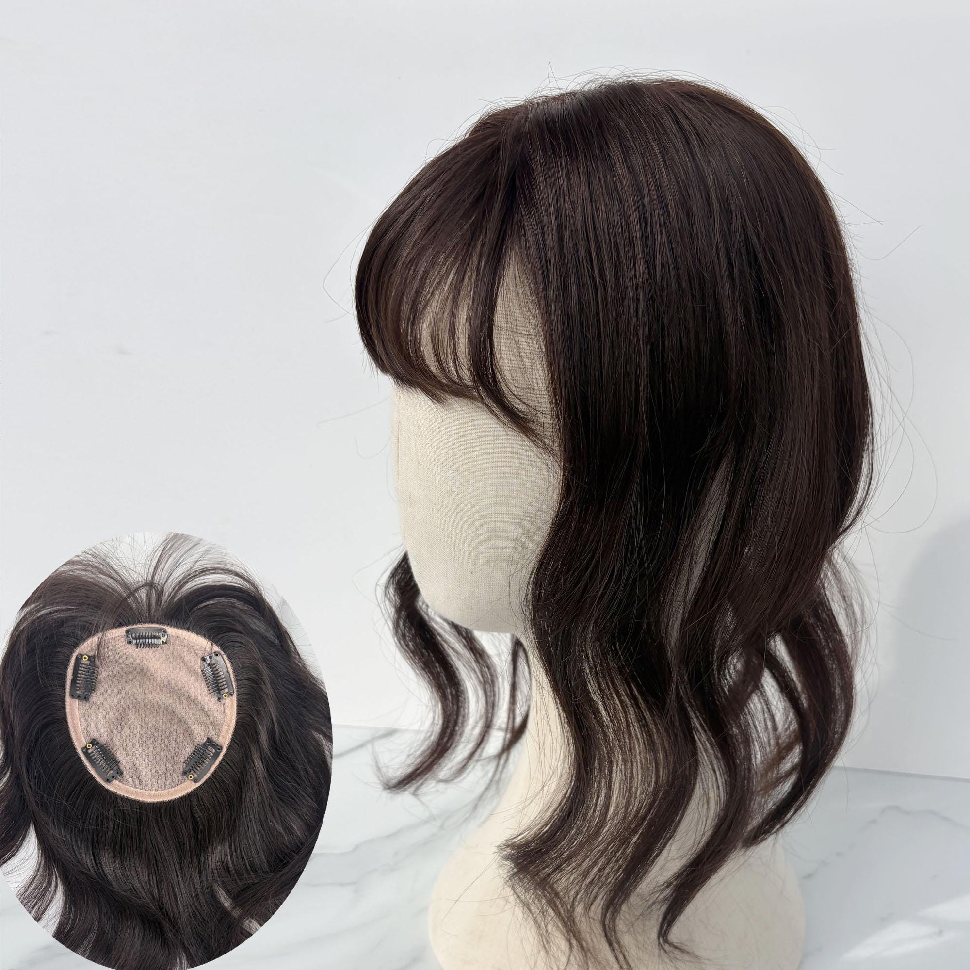 Low Density Human Hair Topper With Bangs - Etsy