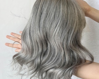 Salt & Pepper 13x4 Lace Wig Human Hair Gray Coverage Older Women