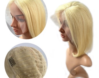 Blonde Bob Wig Human Hair 13"x4"Lace Front Bob Wigs Natural Hairline for White Women 12 Inches