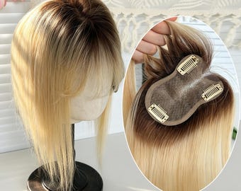613 Ombre Human Hair Topper with Bangs,8x11cm" for Women Thinning & Hair Loss Coverage
