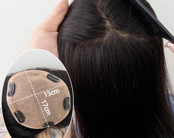 Large Full Silk Base 15x17cm Human Hair Topper for Severe Crown Thinning & Wide Part