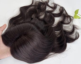 10A Remy Human Hair Water Wave Topper, 12x14cm Silk Base Free Part, For Women