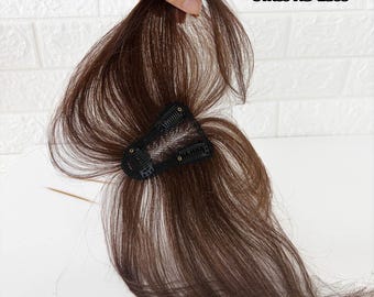 7x9cm Swiss HD Lace Human Hair topper Fluffy Crown Cover Gray Hair Bang
