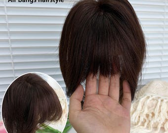 7x11cm Gourd-Shaped Silk Base Human Hair Topper Air Bangs & Curtain Bangs