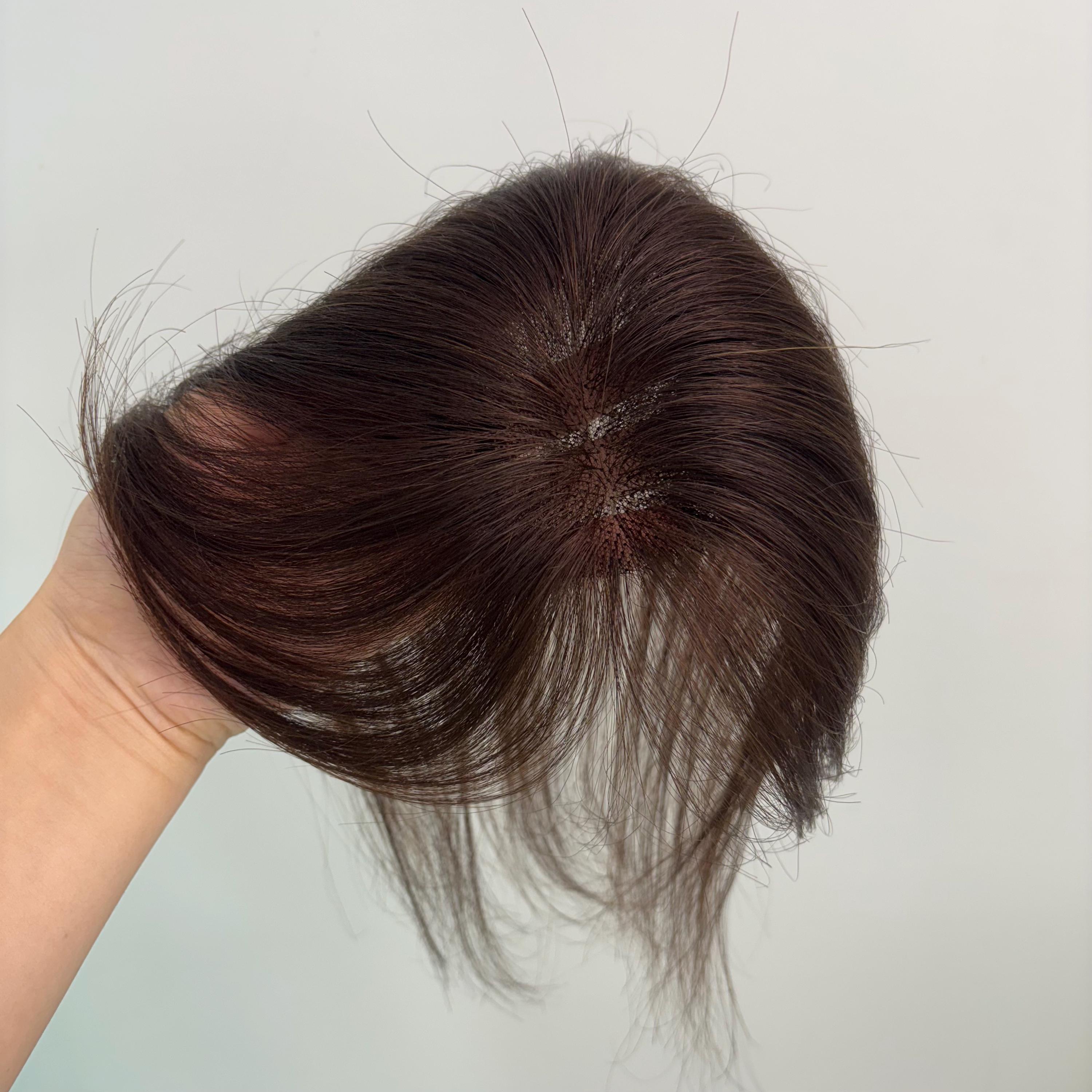 7x10cm Human Hair Topper Swiss Lace Thin Hair Loss Solution 10 Inch Swiss Lace Human Hair Topper | 7x10cm 3-clip Ultra-thin  main image 3