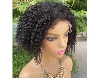 Afro Curly Human Remy Hair Wig: HD Lace Front, Natural Black