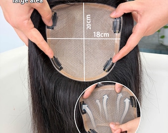 Large 18×20cm Silk base Virgin Human Hair Topper Free Parting Scalp Simulation