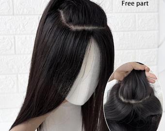 Full Silk Base Free Part Human Hair Topper 16x16cm Piece for Thinning Loss Gray