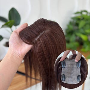 Prótesis de cabello humano Remy: Base de seda, línea de cabello realista, 35,5 cm (14 pulgadas), color marrón, 10 x 12 cm