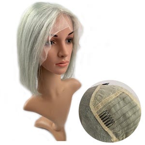 13&quot;x4” Lace Front hair 12 Inches Human Hair Wigs, Grey color Short Bob wigs for women