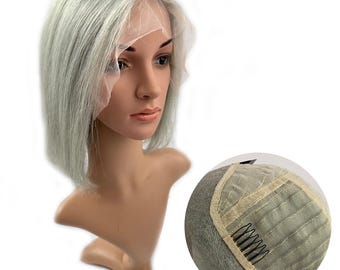 13&quot;x4” Lace Front hair 12 Inches Human Hair Wigs, Grey color Short Bob wigs for women