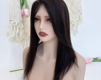 12x14cm Silk Base Human Hair Topper for Thinning Hair Black/Brown