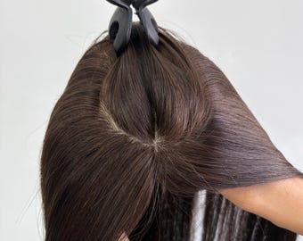 100% Human Hair Topper | 12x13cm Natural Black/Dark Brown, silk based