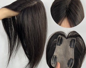 Toppers pour cheveux humains à base de résille papillon, 9 x 13 cm avec 4 pinces, surmatelas frontal naturel à la racine des cheveux pour femmes cheveux fins ou chute de cheveux