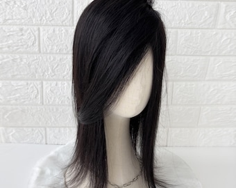 7x8" Virgin Human Hair Topper, Black Brown, Crown Volume, Thinning Hair Solution