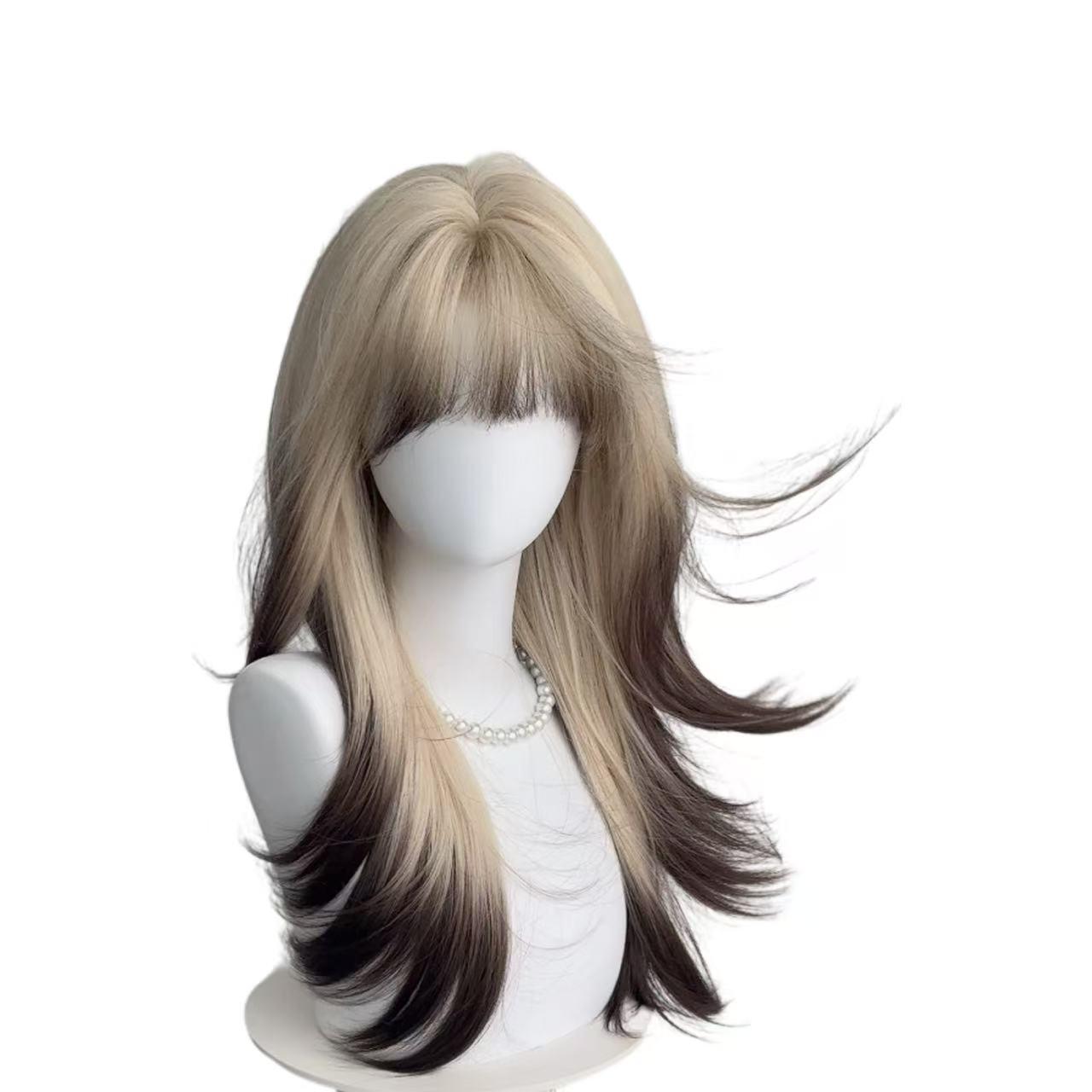 Wavy Layered Synthetic Wig with Curtain Bangs 22 Inch Long for Costume Party Amazon.com : Aisaide Dark Green Wig Long Wavy Layered Green  main image 3