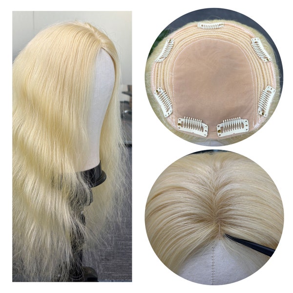 613 Blonde Human Hair topper for thinning hair. Hairtopper for volume. 13cmx14cm silk based topper