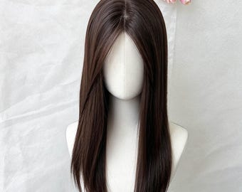 12x14cm Silk Base Human Hair Topper for Thinning Hair Black/Brown