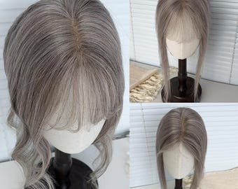 3.1×4.3" Ultra Thin Lace Human Hair Topper, Pencil Gray For Women Daily Wear