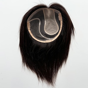 7,1 x 7,8 inch groot stuk natuurlijk zwart echt haar met clip links, geschikt voor vrouwen met dun haar