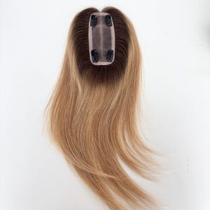 Topper van echt haar van 6 x 13 cm met PU-rand, pasvorm met 4 clips/klevende pasvorm, ademende basis T4-naar-27 gradiëntmix, 3D-wortels en etnische gloed voor dun haar