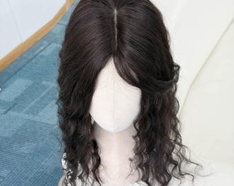 Loose Curly Human Hair Topper with Face Framing Bangs for Thinning & Hair Loss Coverage