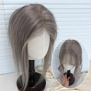 3.1×4.3" Ultra Thin Lace Human Hair Topper, Pencil Gray For Women Daily Wear