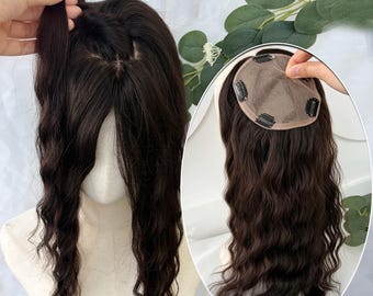 12x14cm Free Part Silk Base Curly Virgin Human Hair Topper, 5 Clips, Black & Brown
