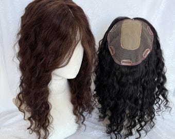 6.3x6.3 Inch Silk Base Curly Hair Topper for Severe Hair Loss, Brown & Black Available